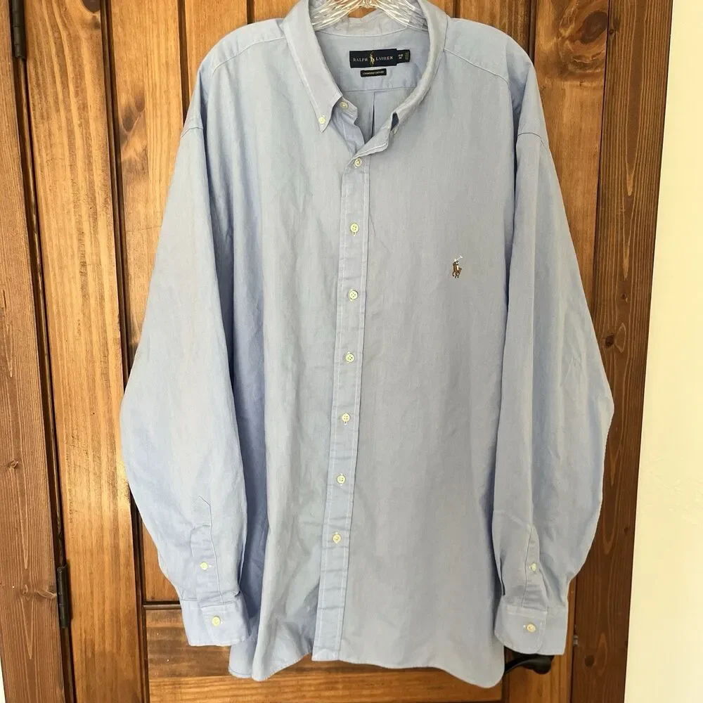 Polo Ralph Lauren Men's Light Blue Oxford Button Down Shirt Pony 4X 4XB Big Tall